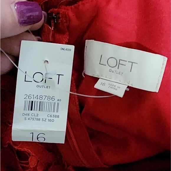 Loft Red Lace Sheath Dress Career Cocktail Chic Classic size 16 New! - Picture 7 of 7
